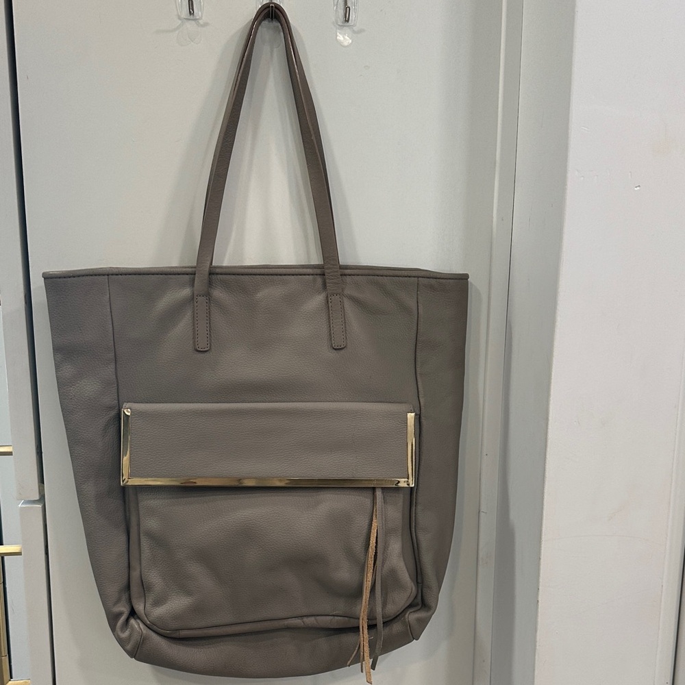 Kelsi Dagger London Stylish Taupe Leather Tote Bag with Front Pocket